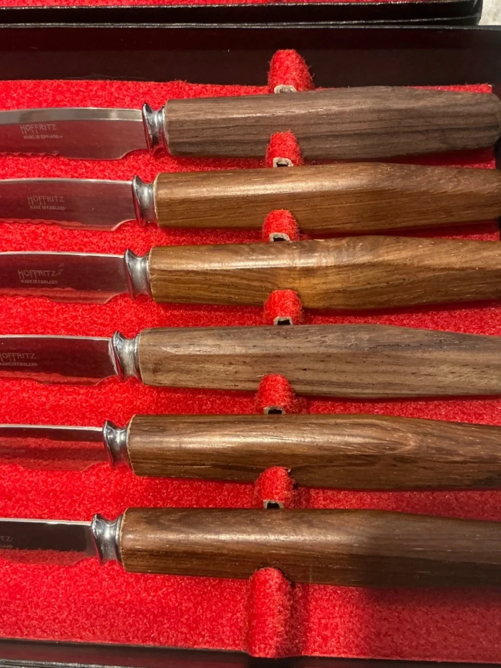 2 Boxes Hoffritz set of 6 wooden handle serrated steak knives 12 total